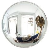 Mid Century Modern Style Large French Wall Mounted Round Convex Silver Mirror