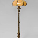Floor lamp in gilded carved wood and pearly glass lampshade, Art Deco, France, Circa 1920