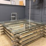 Polished stainless steel coffee table - Italian '70s style