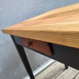 Small two-tone honey and black desk side table