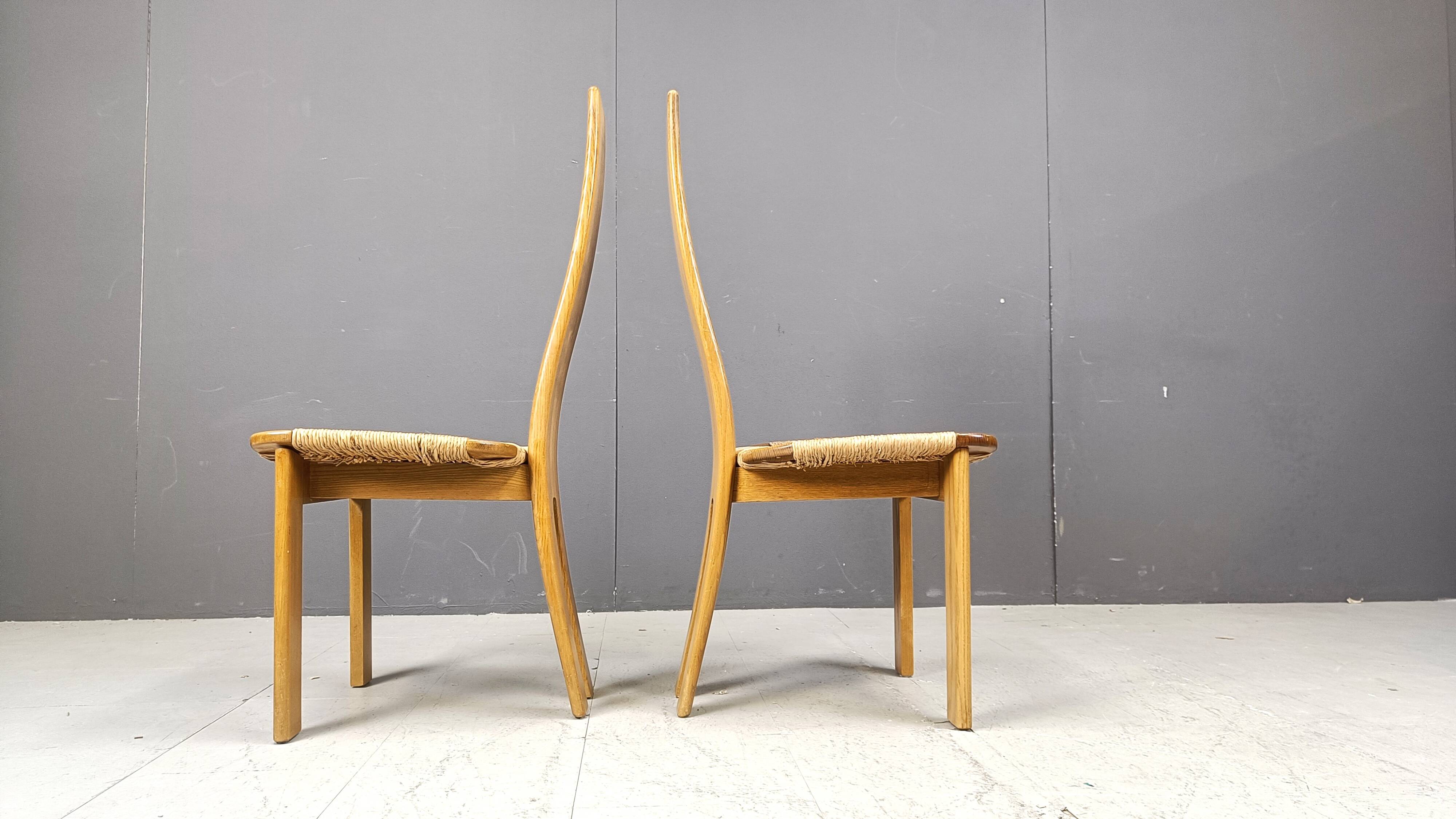 Vintage hich back wicker dining chairs, set of 6 - 1960s