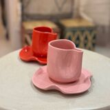 Set of mugs and cups of water lily ceramic handmade pop pink barbapapa