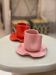 Set of ceramic artisan mugs with pink pop Barbapapa water lily design.