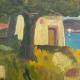 Oil circa 1900, wooden frame and glass