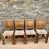 Set of 4 wooden and straw chairs