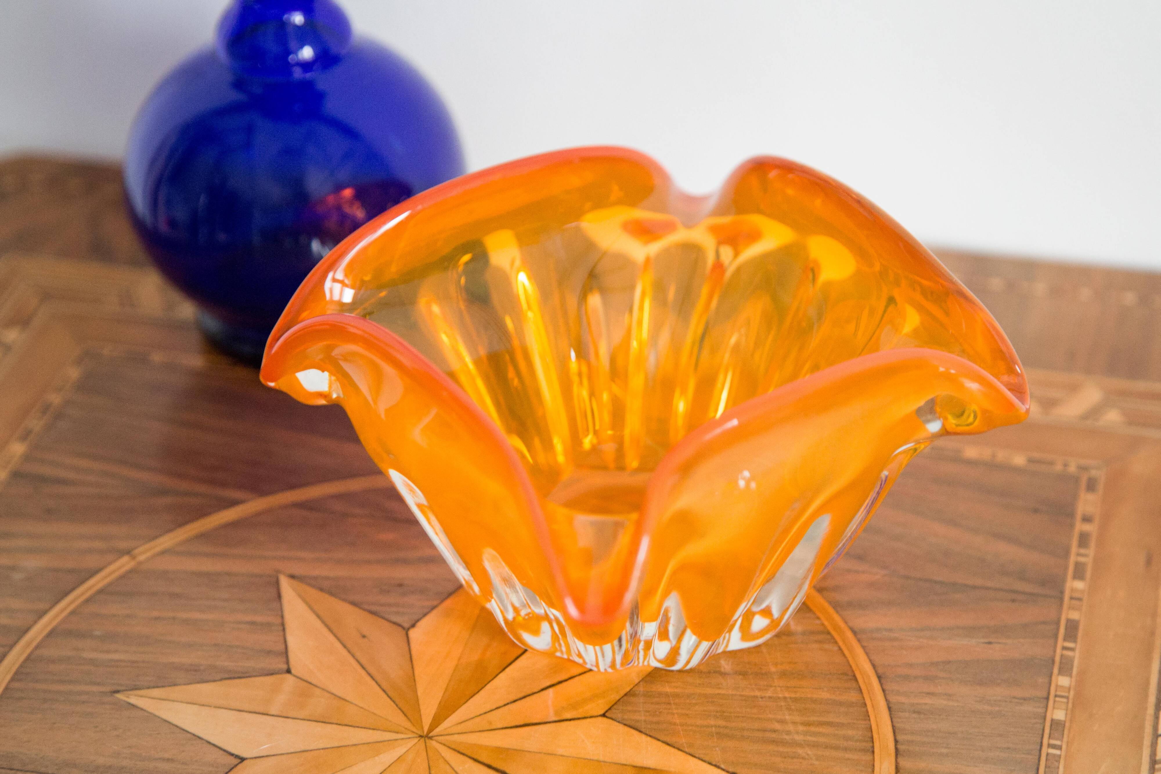 Mid-Century Orange Murano Glass Ashtray, Italy, 1970s