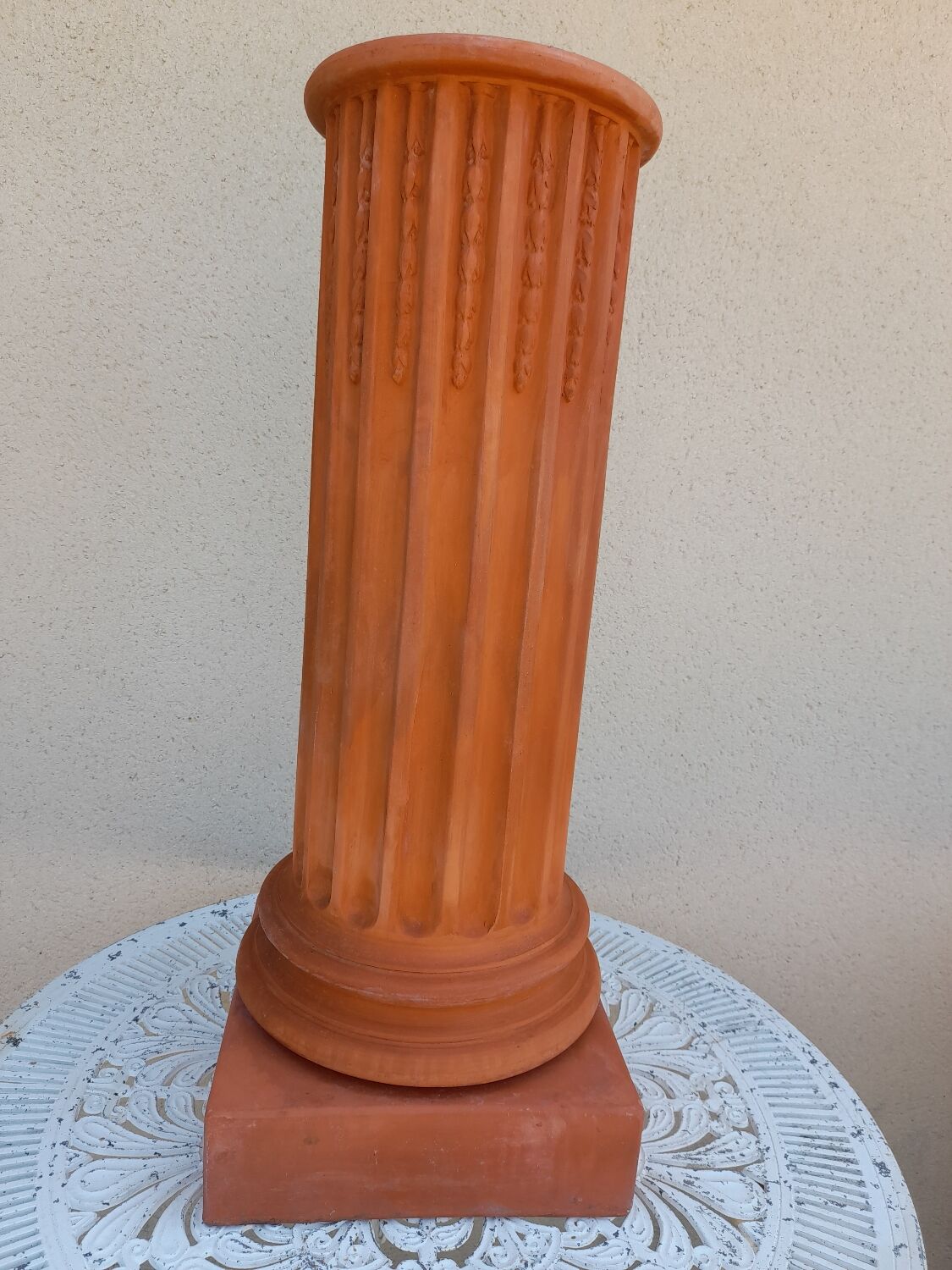 Antique fluted terracotta pedestal column