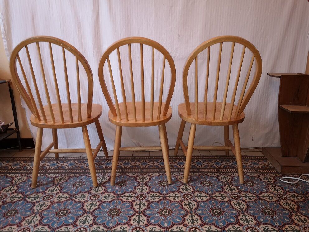 3 Ercol Windsor style chairs vintage elm 1980