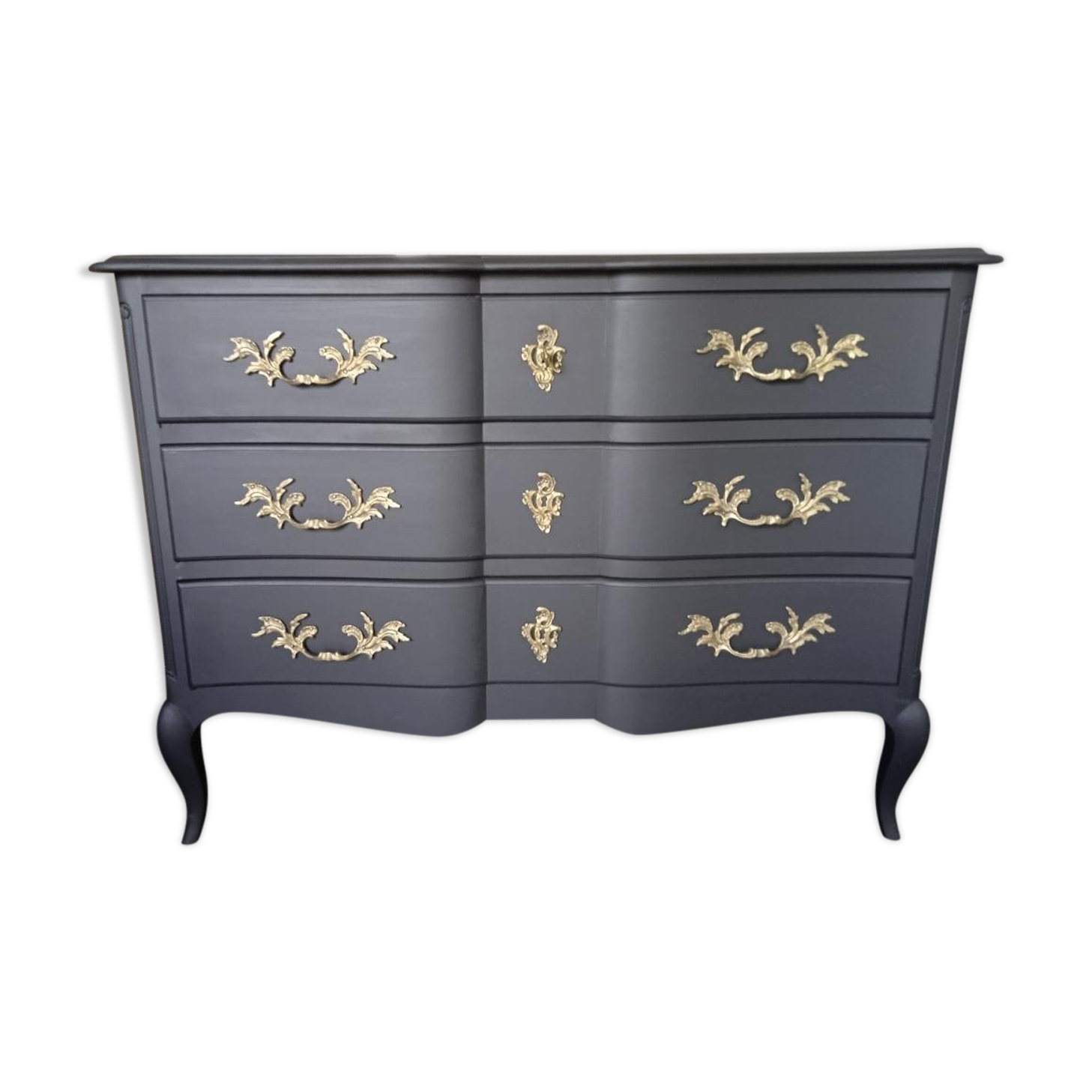 Black curved chest of drawers Louis XV style