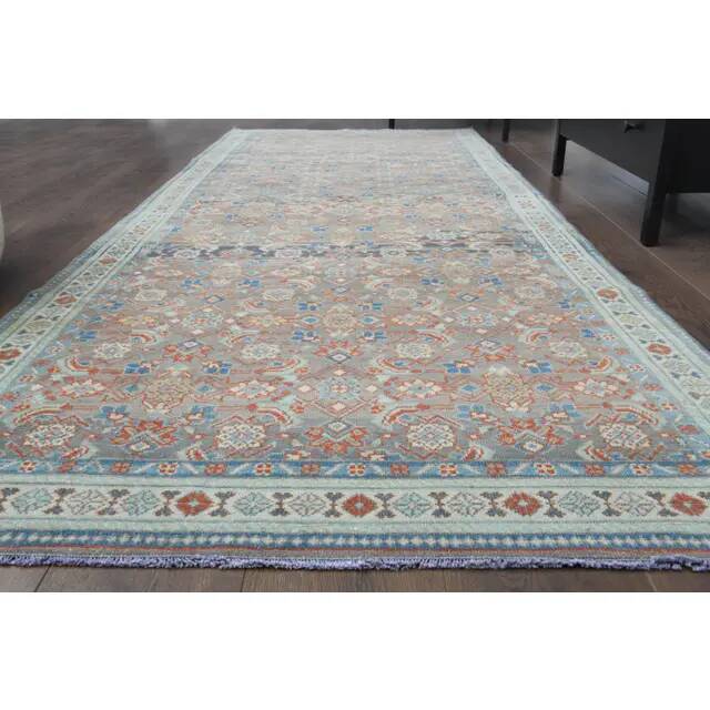 Vintage Turkish Oushak Handmade Wool Cotton Brown Runner Rug 118x309