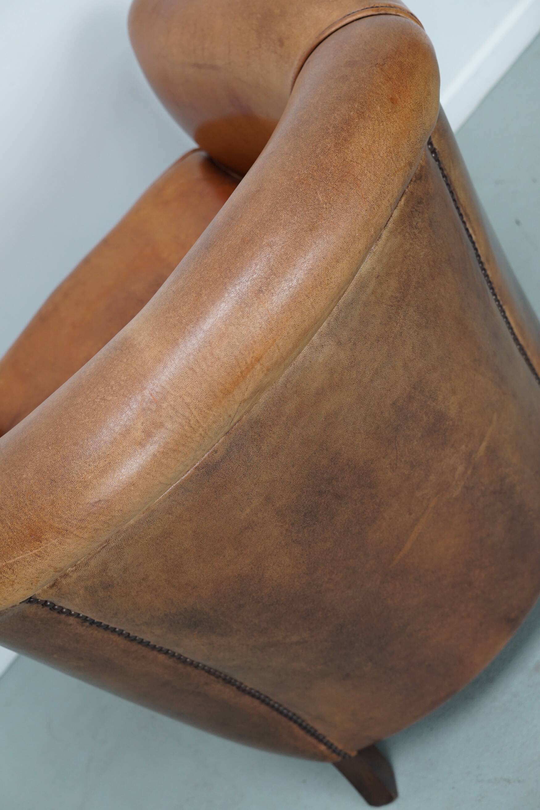 Fauteuil club vintage hollandais en cuir cognac