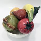 Coupe de fruits et légumes céramique trompe l'oeil mid-century