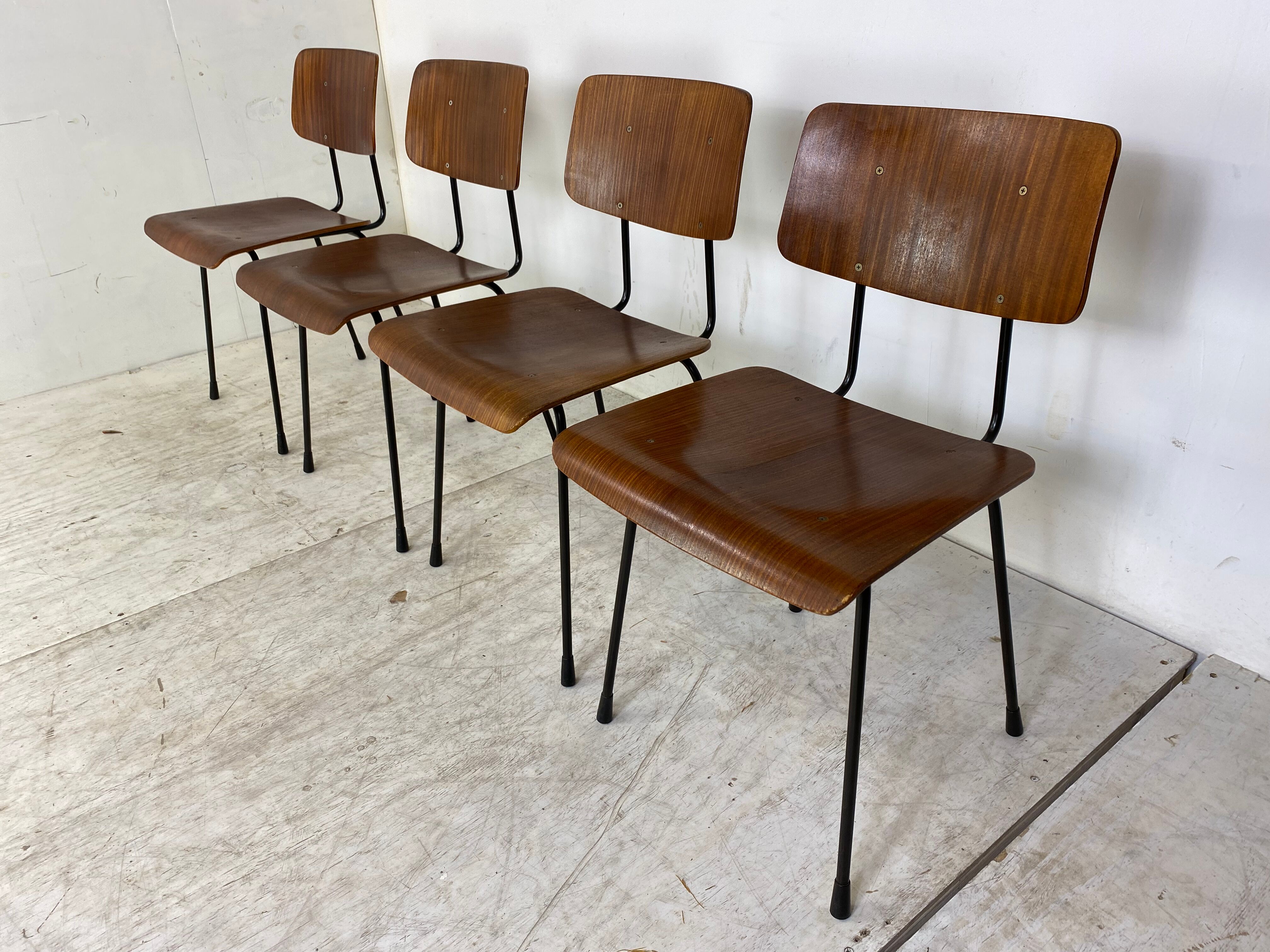 Set of 4 teak and steel dining chairs by Tjerk Reijenga for Pilastro 1950s