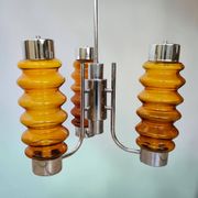 Mid Century Modern large chandelier with amber glass