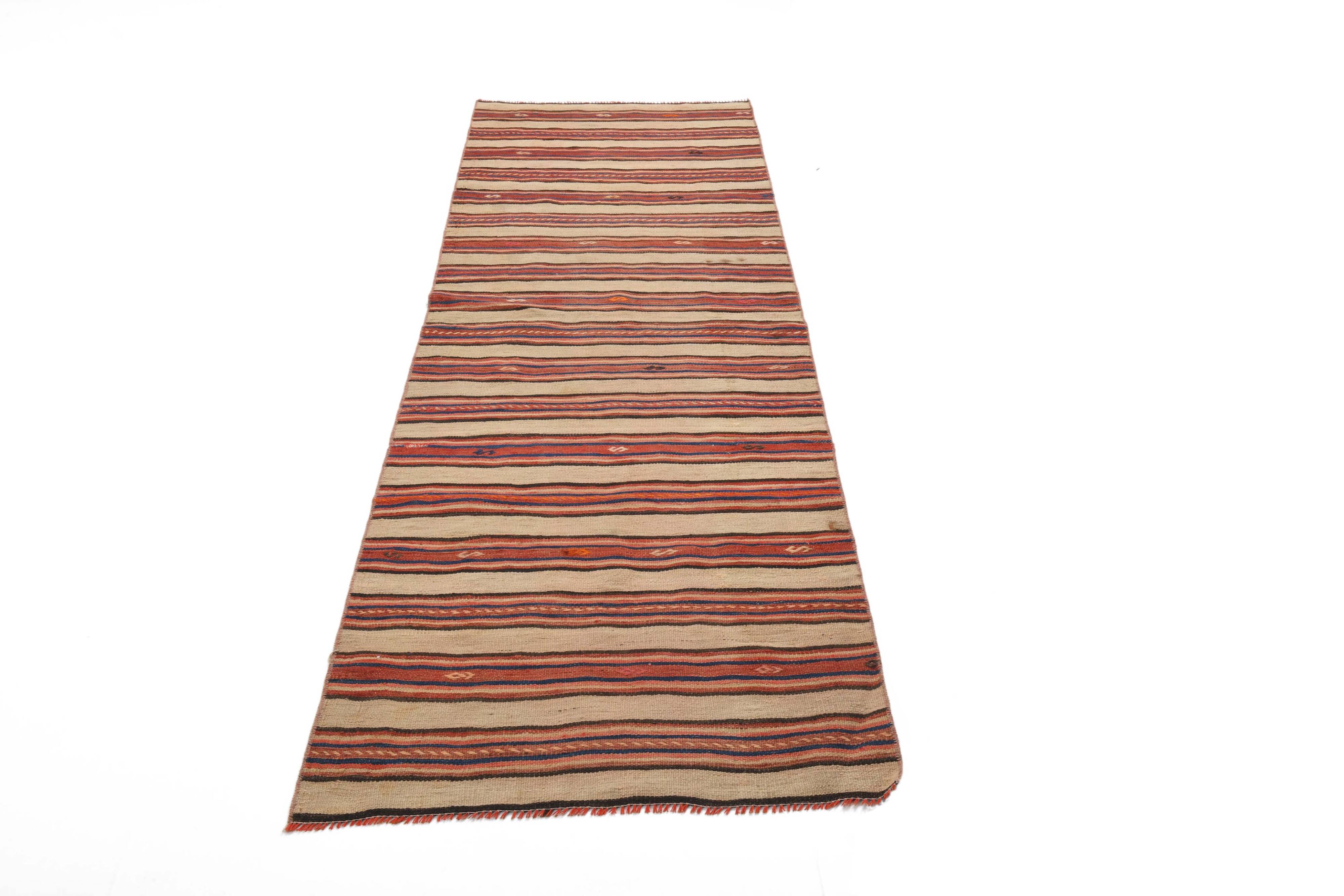 2x8 Red Striped Kilim Runner Rug, 75x254Cm