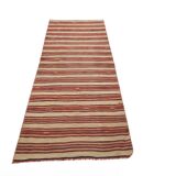 2x8 Red Striped Kilim Runner Rug, 75x254Cm