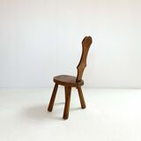 Brutalist pine side stool, mid-century, french