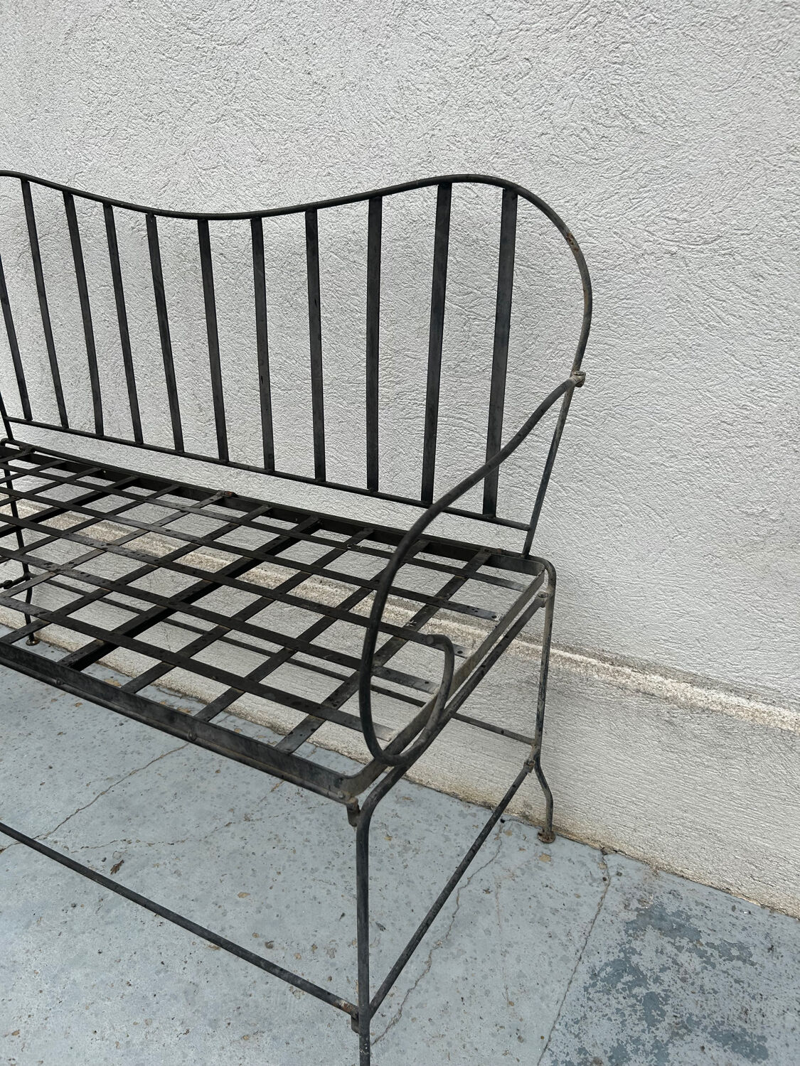 Canapé de jardin ancien pliant en fer forgé – style français