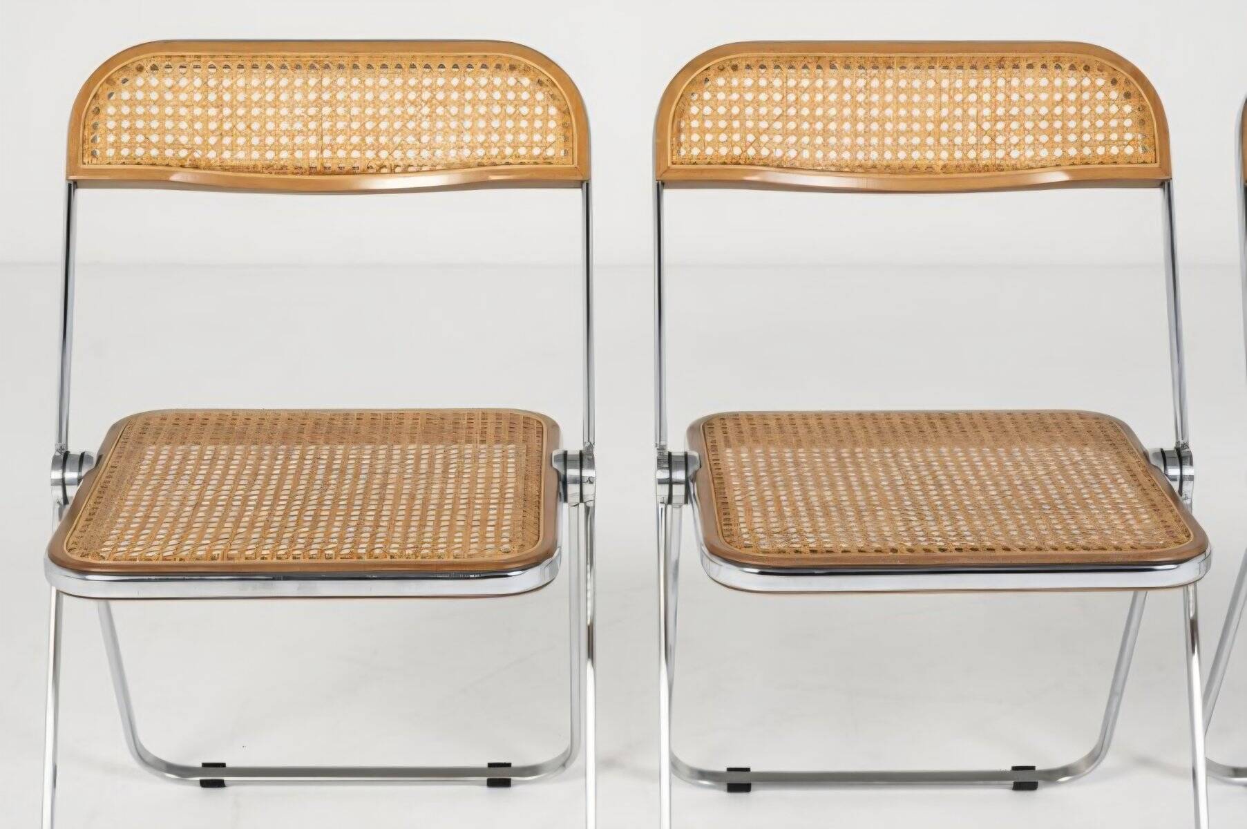 Vintage Plia Folding Chair in Vienna Straw by Giancarlo Piretti for Anonima Castelli, 1970s, Set of 5