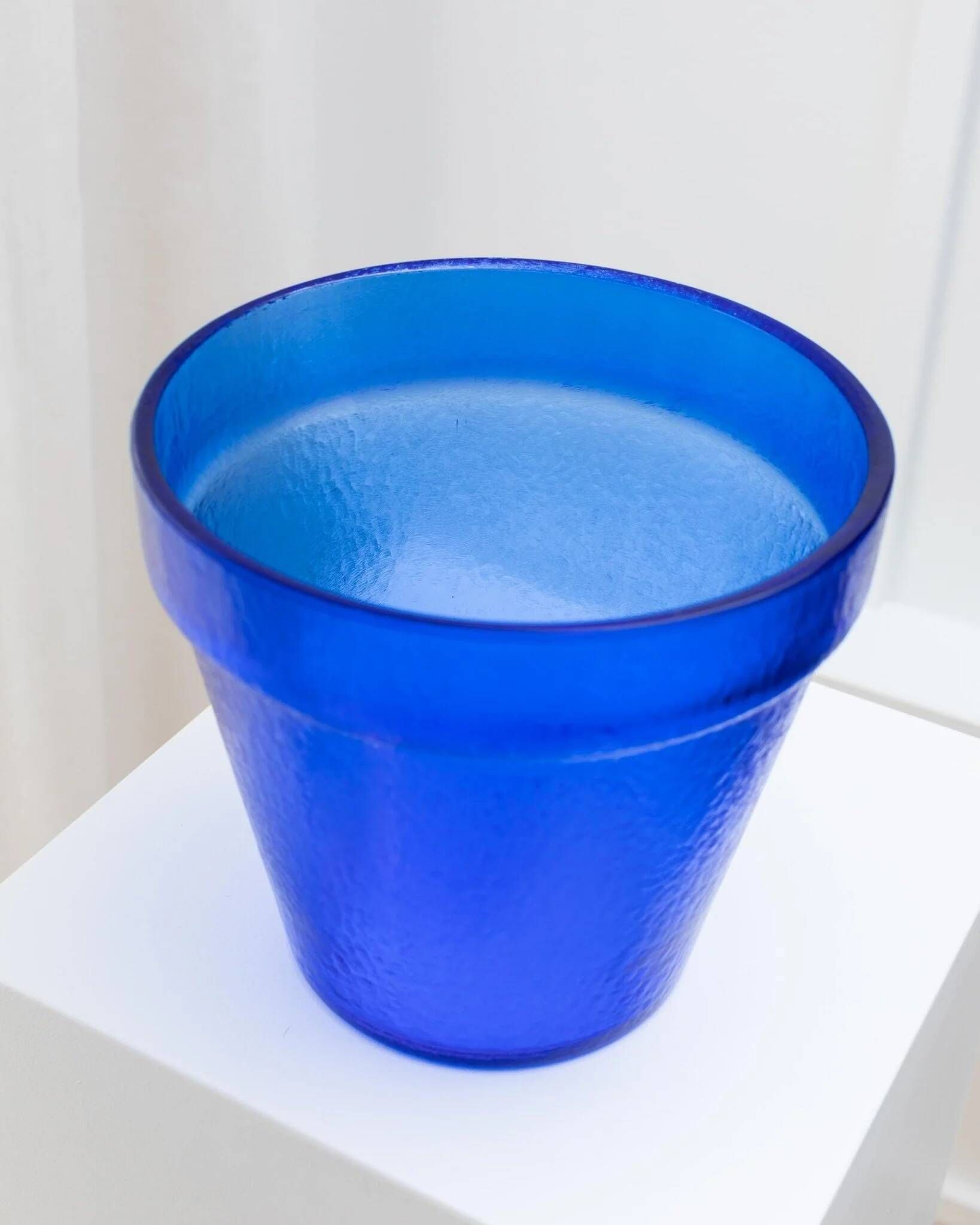 Large Vintage Deep Blue Glass Flower Pot with Textured Surface – Mid-Century Italian Glass, 1970s