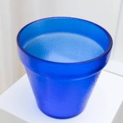 Large Vintage Deep Blue Glass Flower Pot with Textured Surface – Mid-Century Italian Glass, 1970s