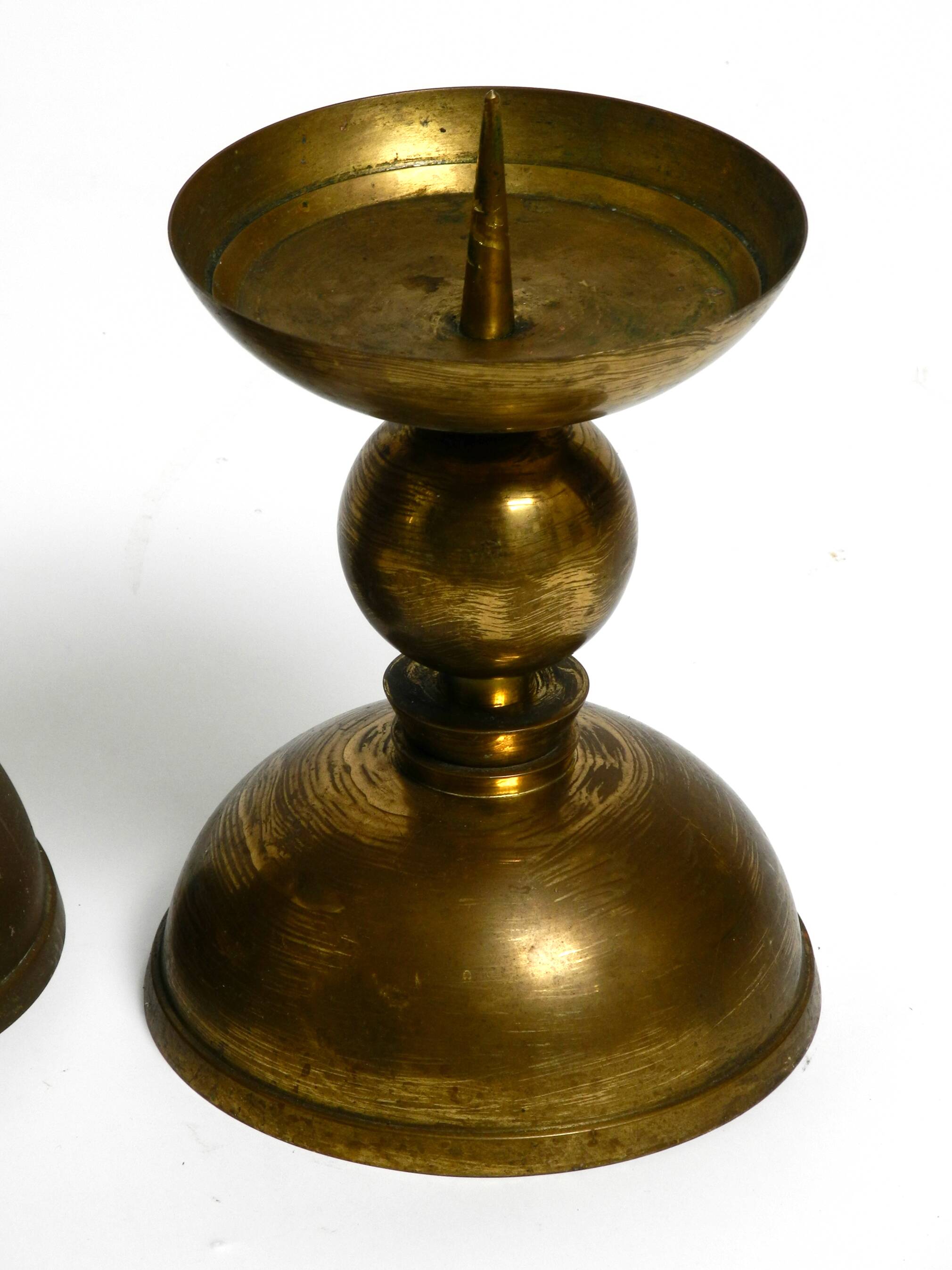 4 rare large heavy Mid Century brass candlesticks from a Bavarian church