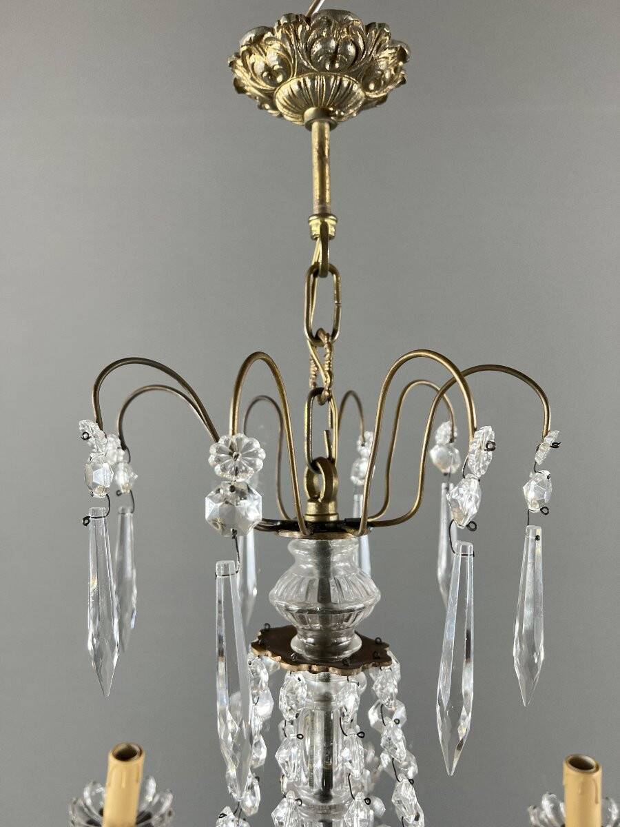Lustre à pampilles en cristal et bronze, XXe siècle