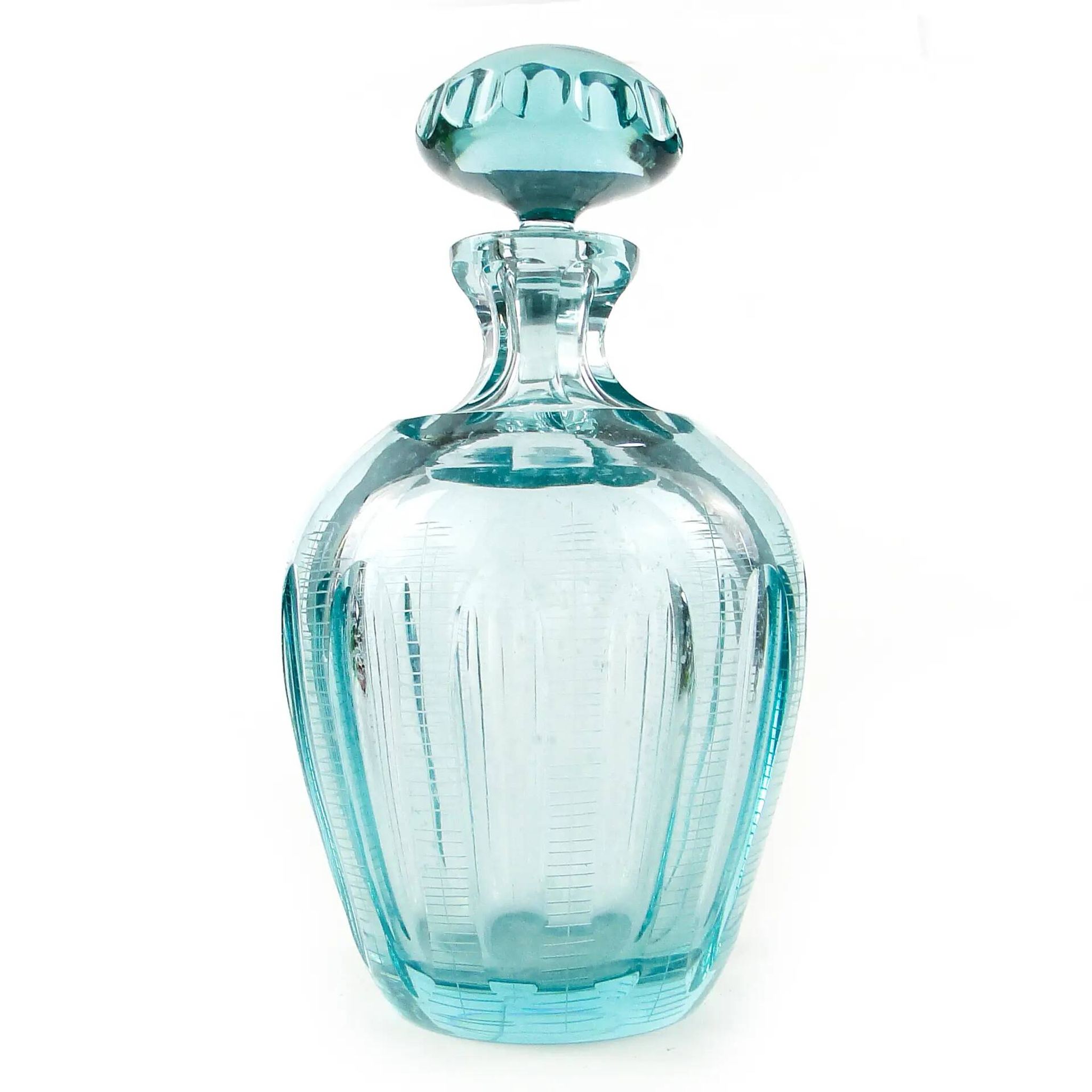 Beryl decanter, mid-century modern, turquoise glass, Moser, Czechoslovakia, 1960s