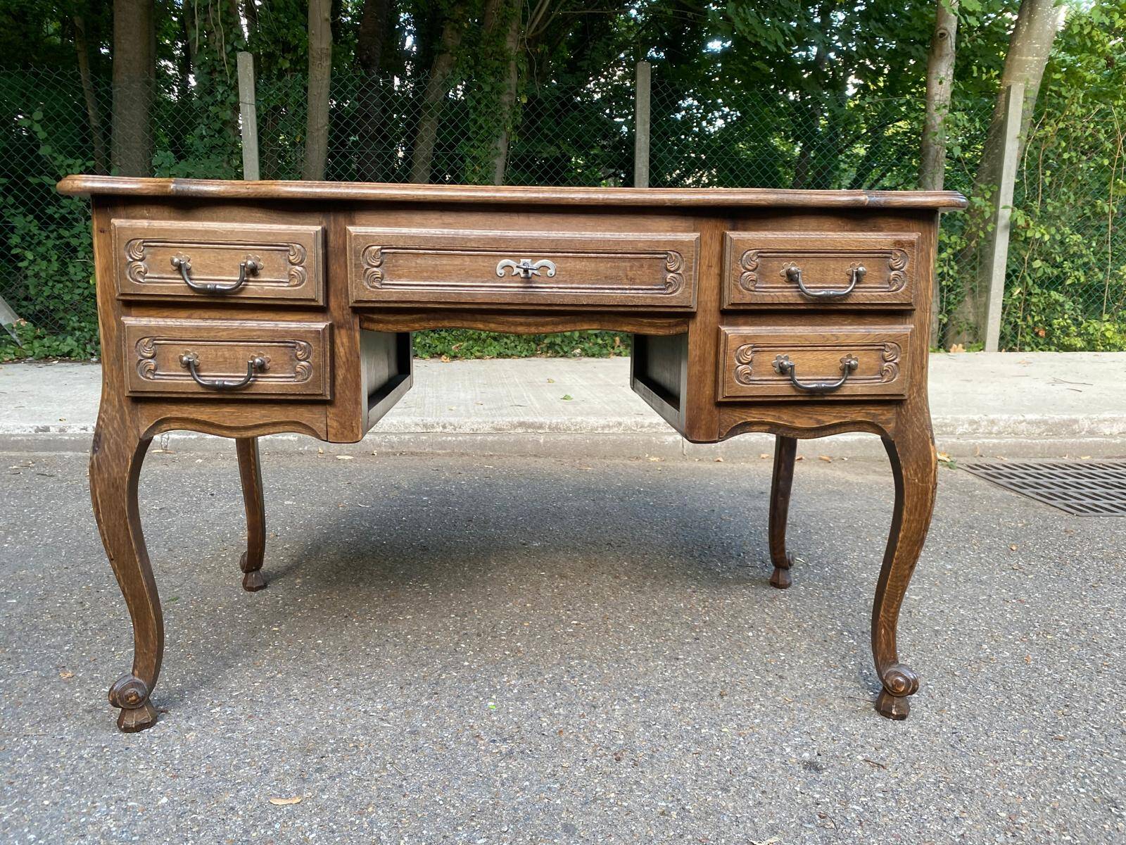 Louis XV style oak center desk