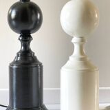 Duo vintage black and white wooden lamp bases