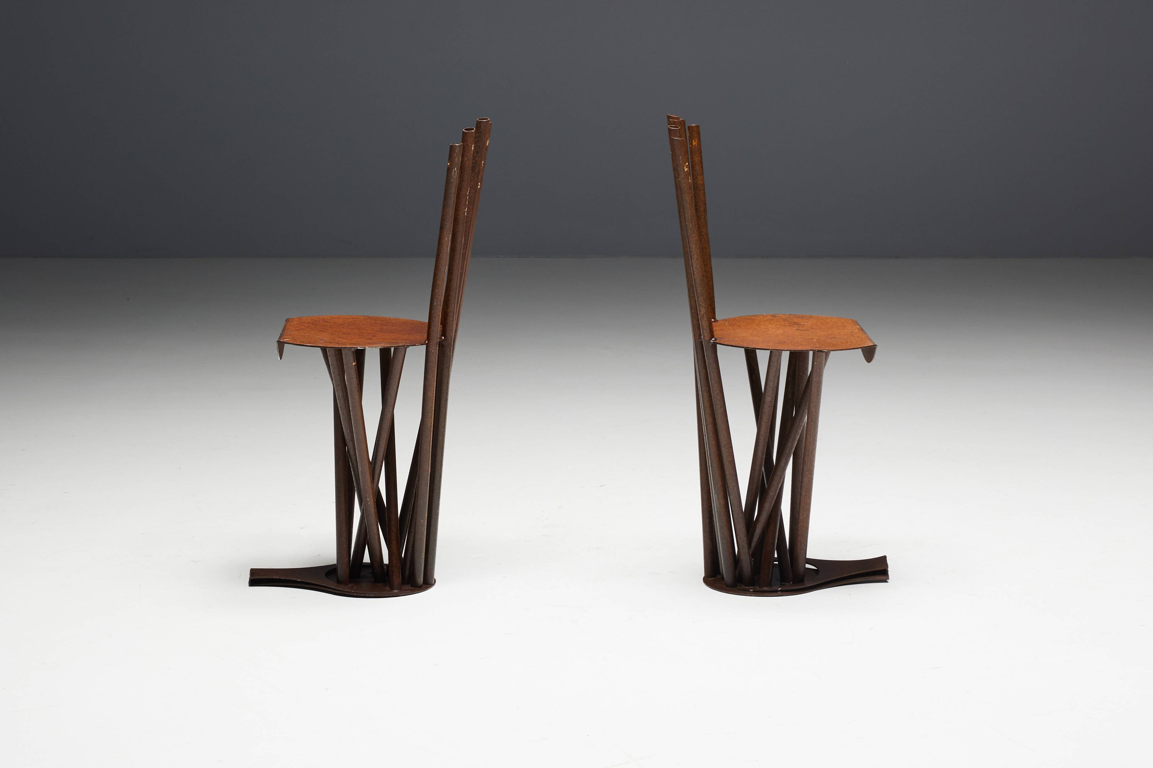 Industrial Wabi Sabi Primitive Chairs, France, 1950s