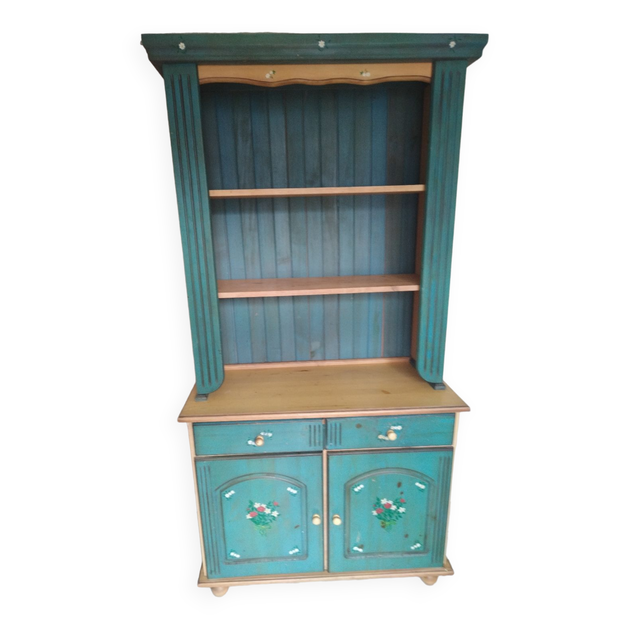 Rustic dresser with floral decor