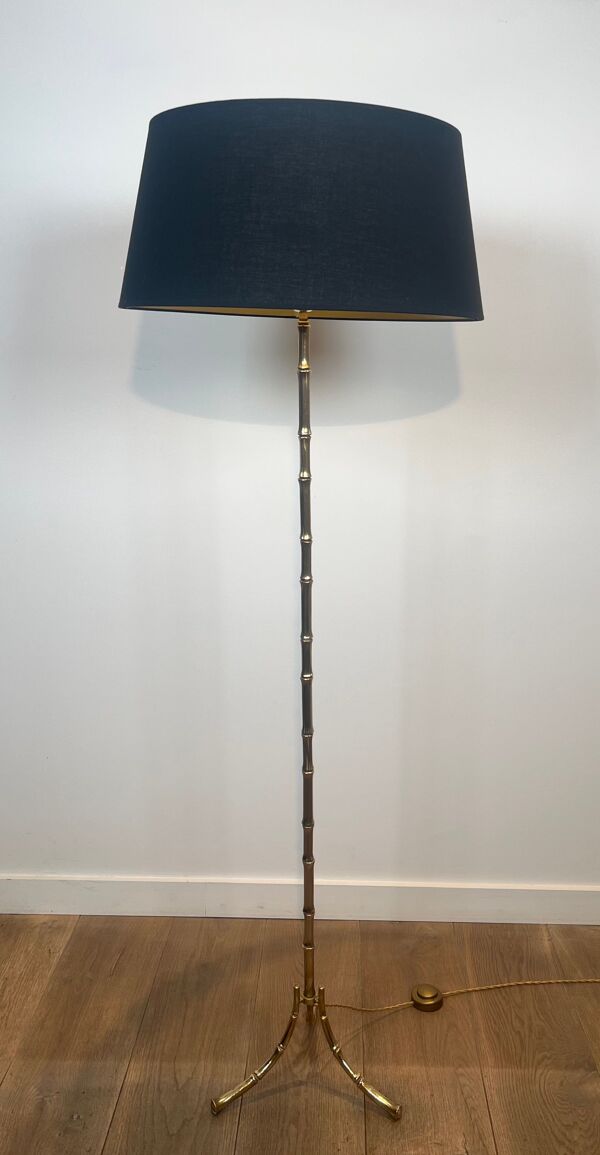 Lampadaire de parquet en bronze façon faux-bambou de la maison Baguès