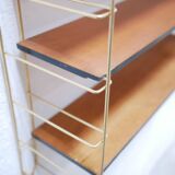 Vintage modular wall shelf in brass and wood