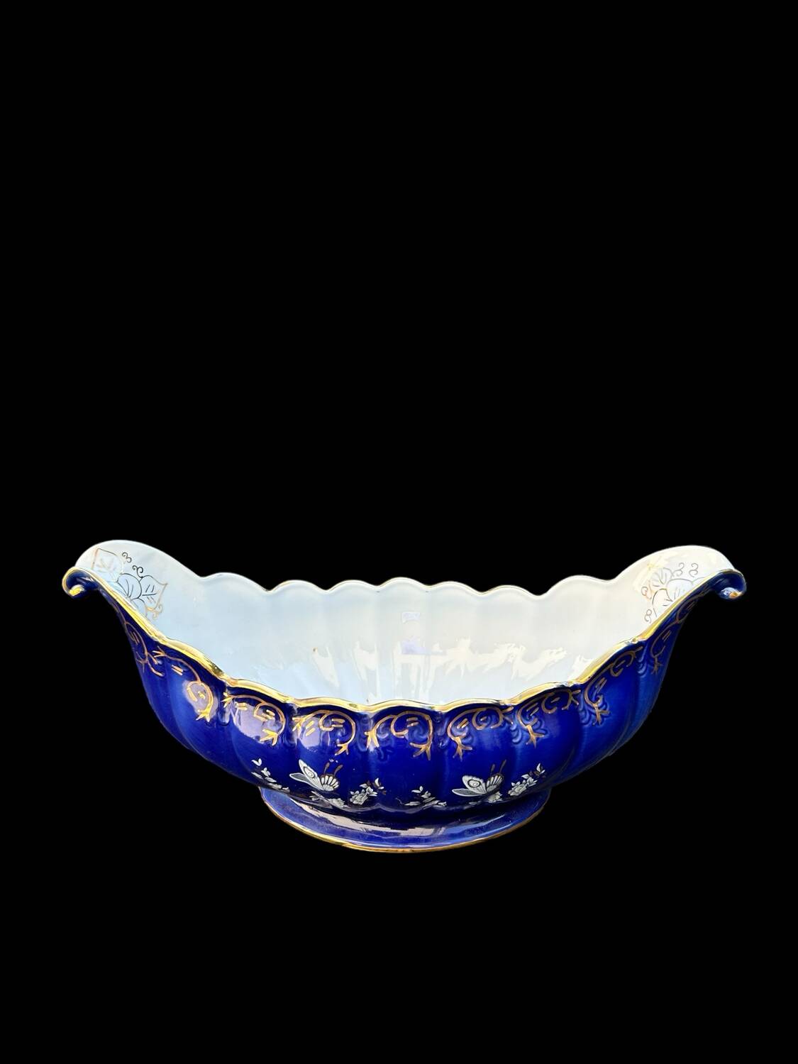 large old centerpiece, ARPO porcelain made in Romania, midnight blue and gold