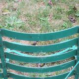 Pair of mid century distressed painted iron garden chairs