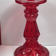 Fancy candle holder in red glass Italian style Empoli glass 18.5 cm