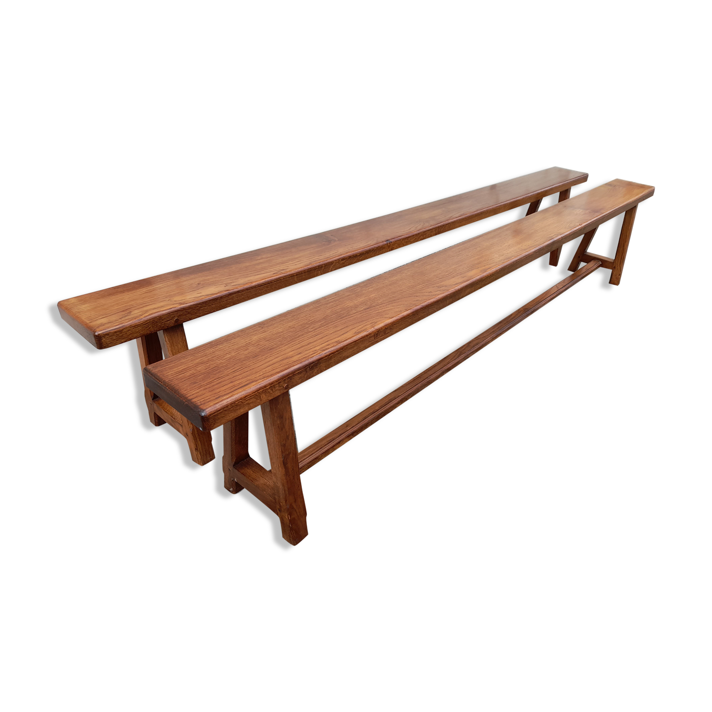 Pair of old oak farm benches -2m75