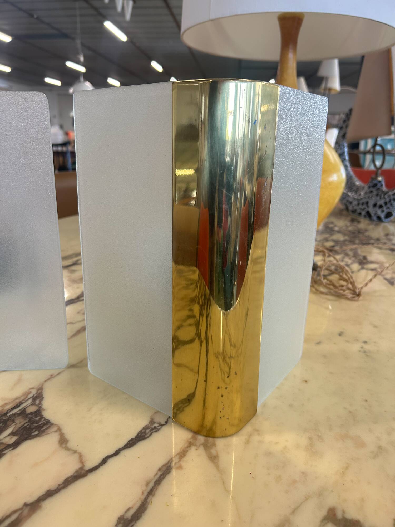 Pair of Metalarte wall lights in glass and brass 1990