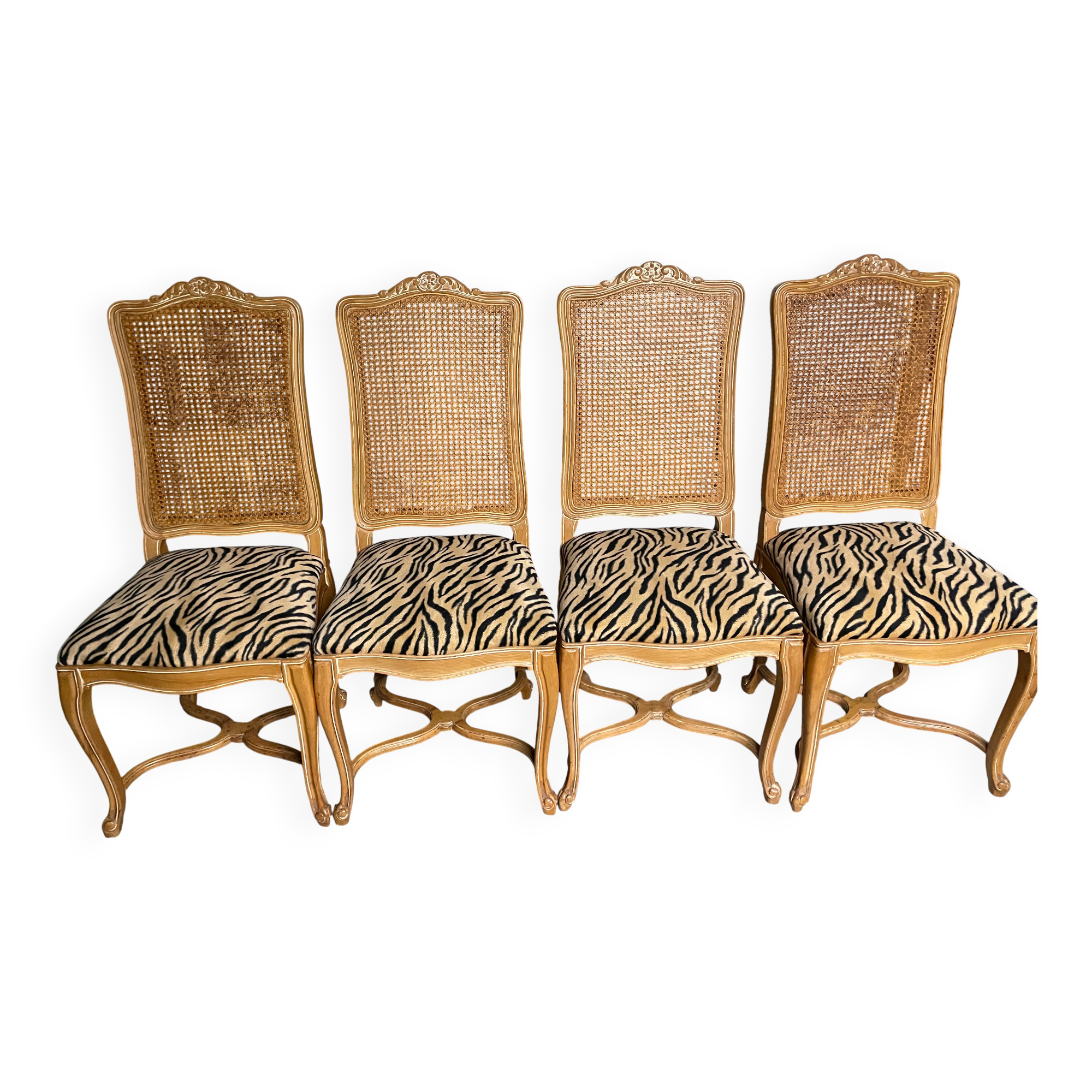4 chaises bois cérusé années 80