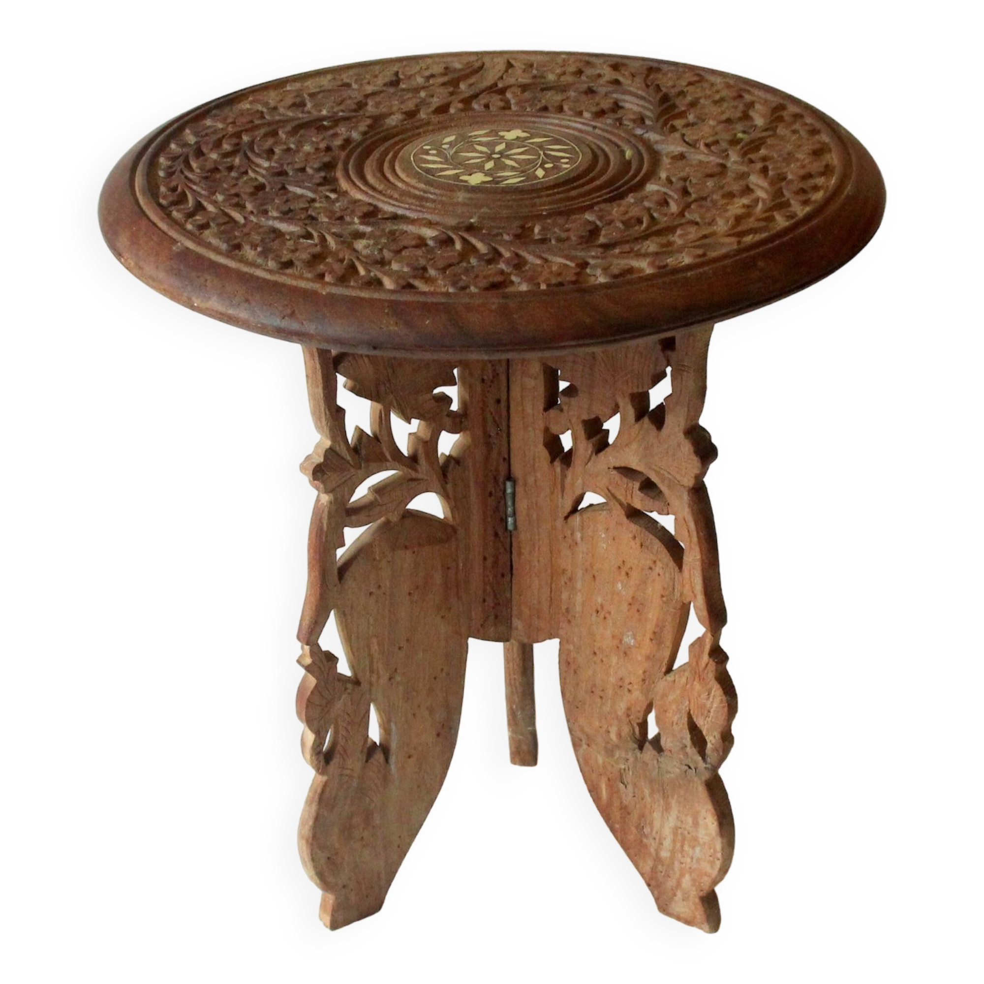 Handmade hand carved wooden plant stand, vintage from the 1970s