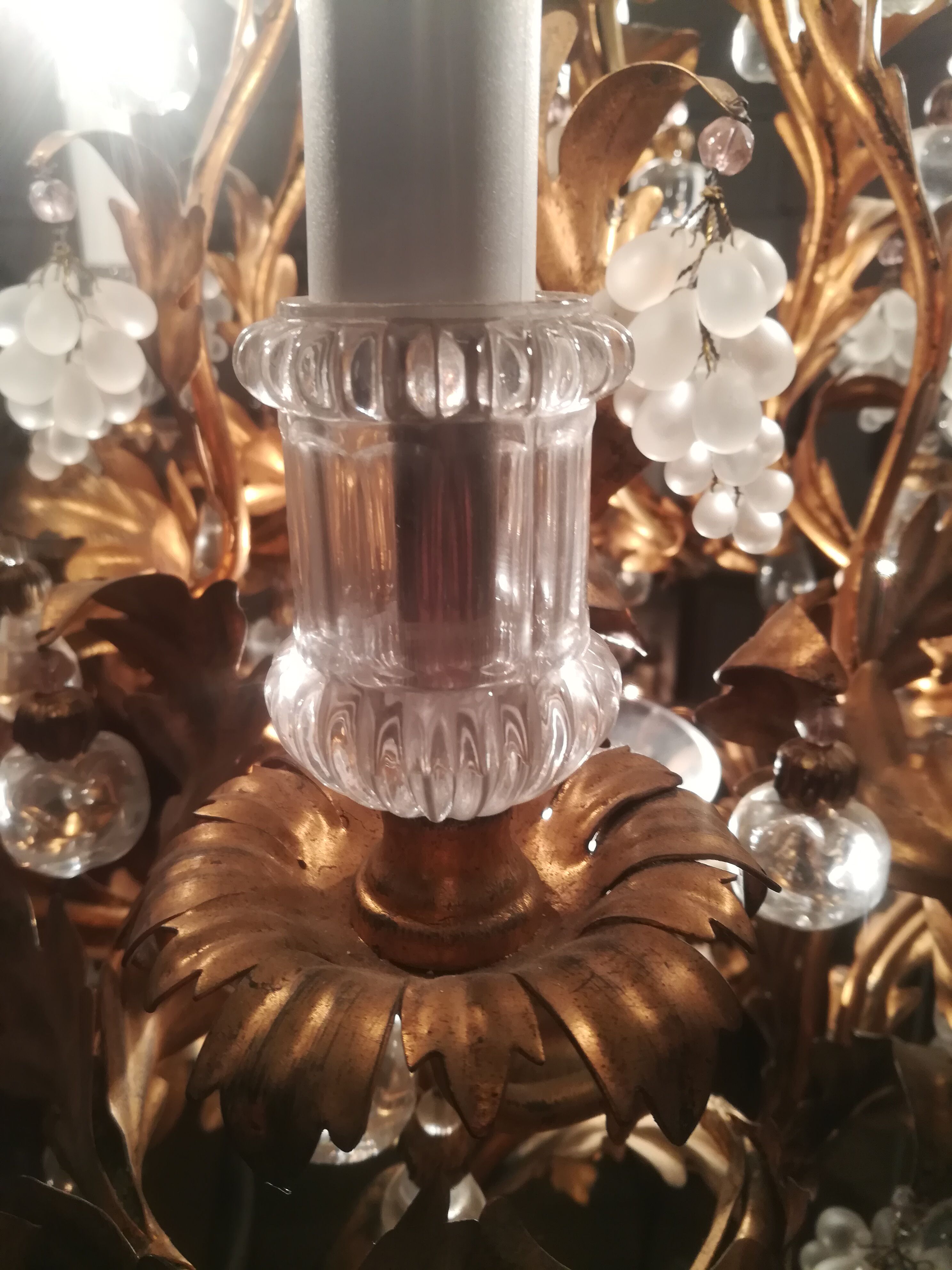 Murano fruit chandelier in crystal and gold metal