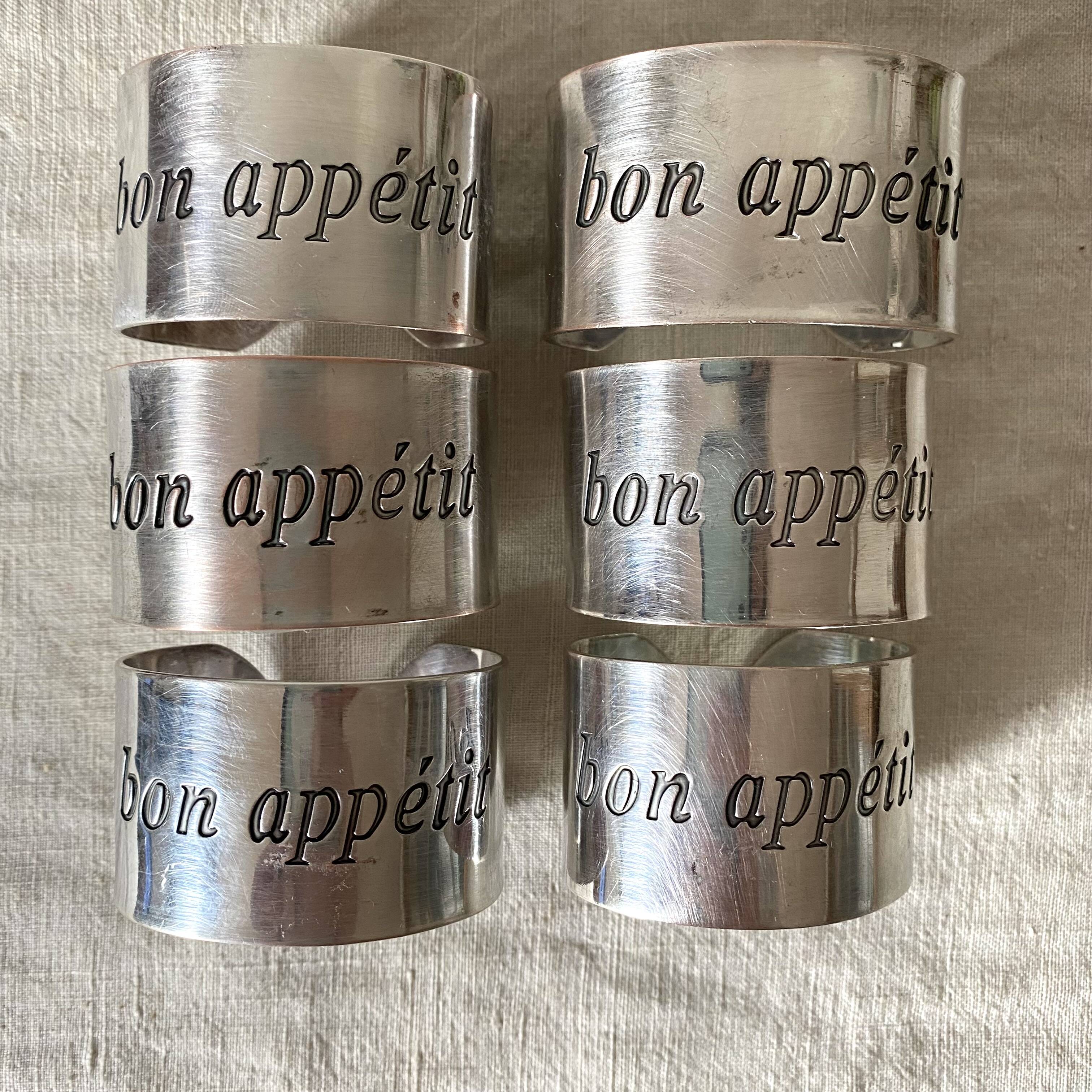 Silver metal napkin rings Bon appetit