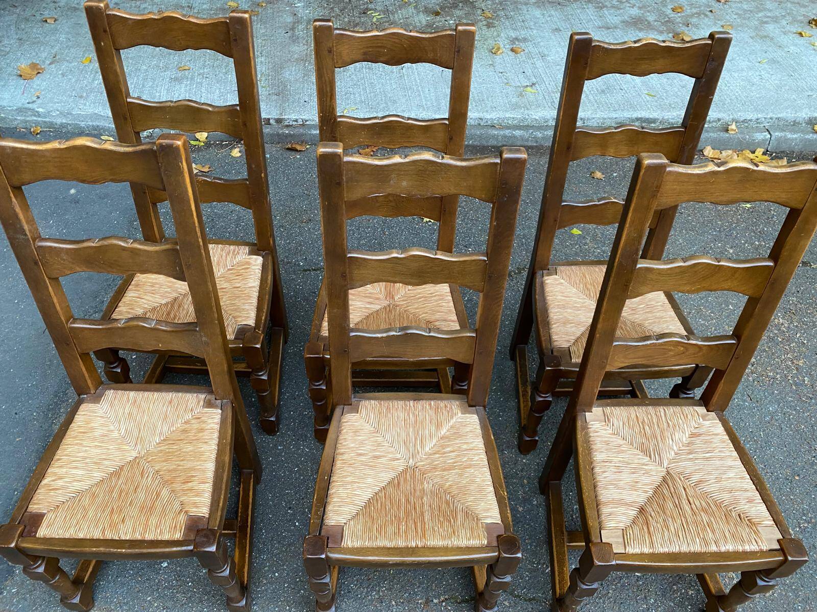 6 chaises à manger bois massif chêne moyen paillées 110cm