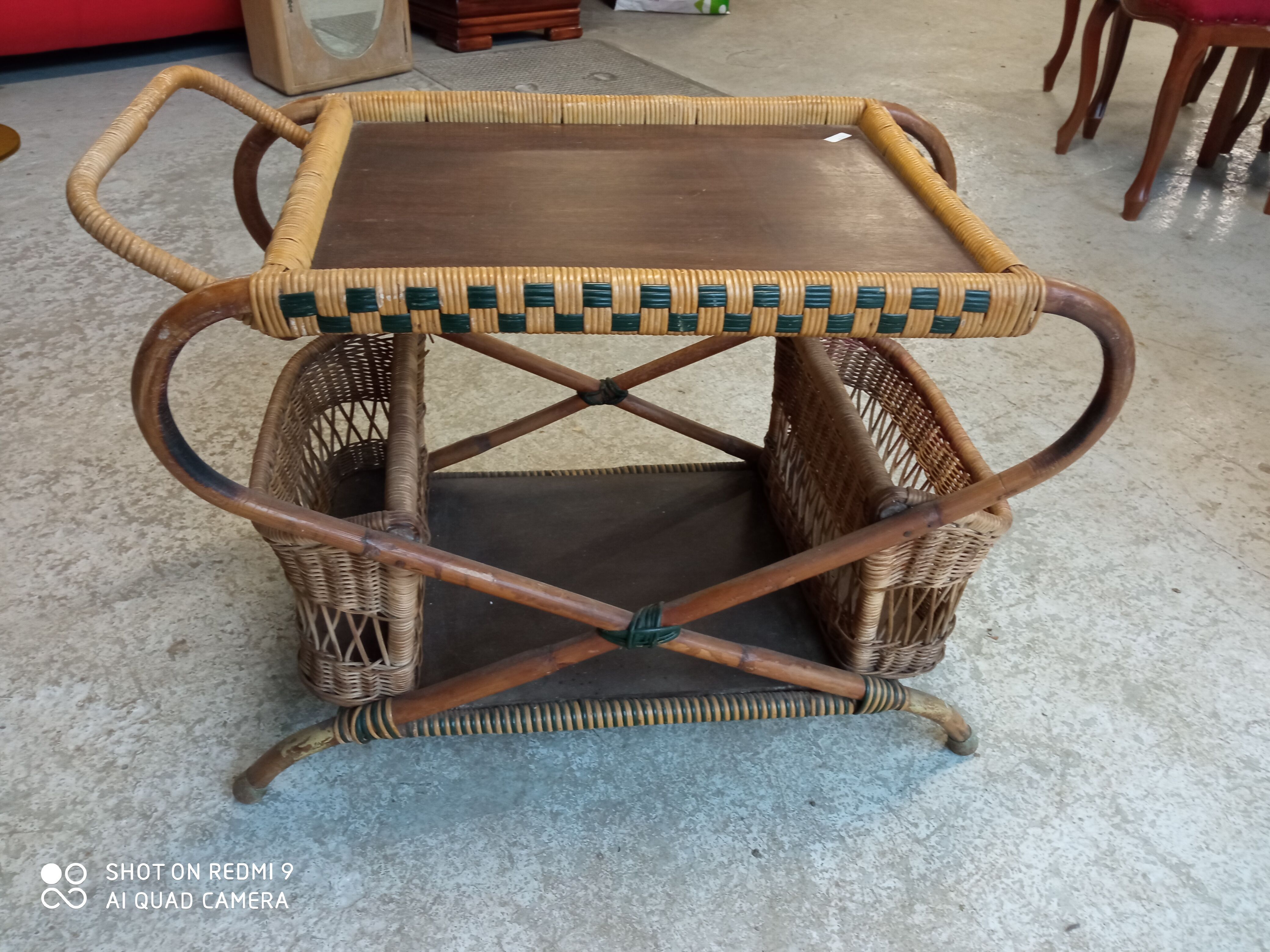 1950s rattan bar trolley