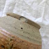 Antique cup, plump shape, organic material with handle, signed JPG, Pougues-les-eaux, pyrite stoneware