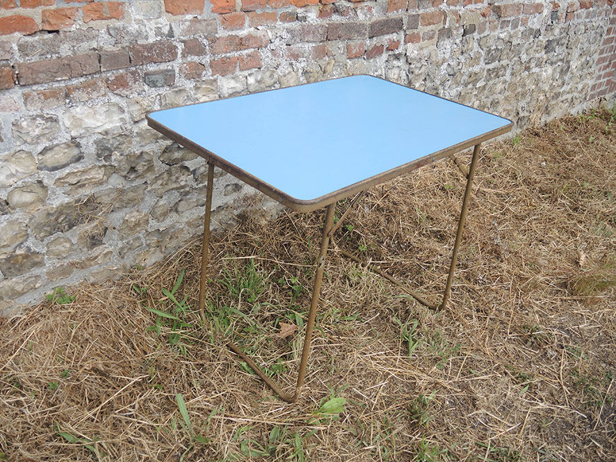 Old Foldable Camping Table Turquoise Blue