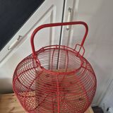 very large vintage red metal basket with handle