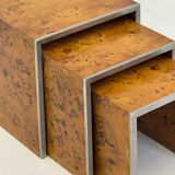 Set of three Tommaso Barbi mid-century modern burl wood nesting tables