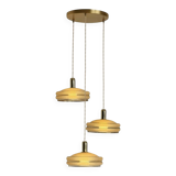 Triple cascade pendant light with vintage frosted glass globes and gold finish